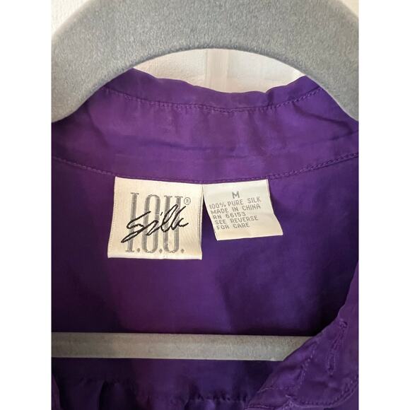 I.O.U. Silk 100% men's medium 90's Y2K button up shirt purple blouse unisex top - Picture 4 of 4